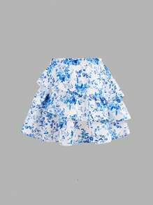 SHEIN Girlism Ensemble de 2 pièces pour filles pré-adolescentes : débardeur en tricot unicolore + jupe évasée imprimée en tissu, décontracté pour les vacances