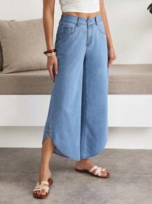 EMERY ROSE Women's Pocket Flared Wide Leg Loose Casual Versatile Jeans - Blue - View 6