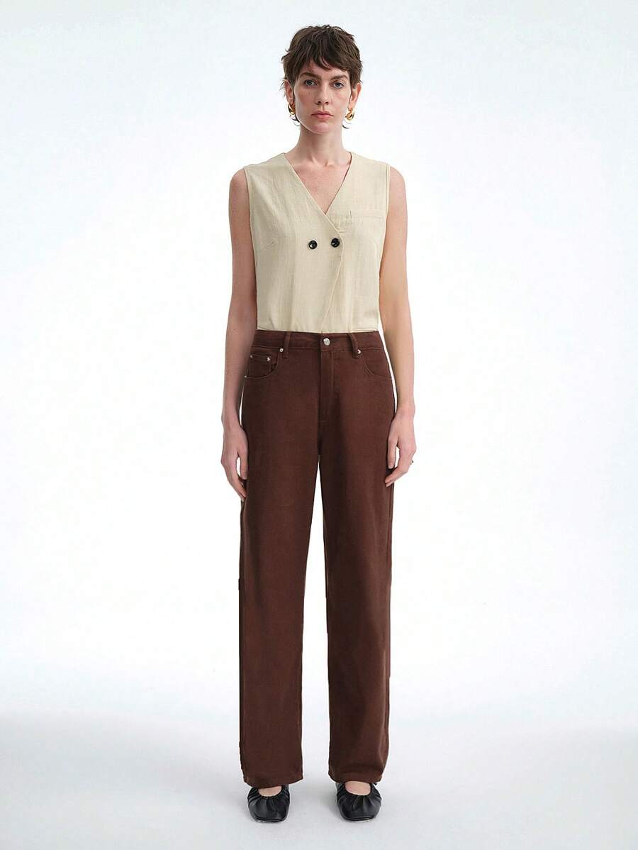 SHEIN Clasi Women's Casual Washed Plain Denim Trousers