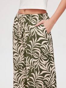 LUVLETTE Lsland StyleSoft Cotton Patterned Wide Leg Loungewear Airy Pajama Pants Pants With Pockets Lingerie As Outerwear Culotte - Olive Green - View 7