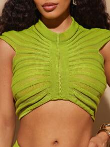 Vixey Durchsichtiges gestricktes ärmelloses Cropped Top mit Stehkragen, durchsichtiges Top, durchsichtiges Top, Sommeroutfits für Frauen, Sommerkleidung für Frauen, niedliche Sommertops, Strandoutfits für Frauen, Strandurlaubs-Outfits