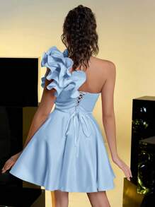 Lovelzi Elegant Romantic Ruffled Trim Strapless Flared Waist Party Cocktail Dress - Baby Blue - View 5