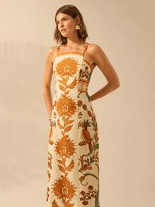 CAJUNI Đầm Maxi xẻ tà họa tiết hoa và vẹt phong cách Boho nhiệt đới, ngày lễ, thường ngày, mùa hè cổ điển dành cho nữ - Nhiều màu - Xem 4