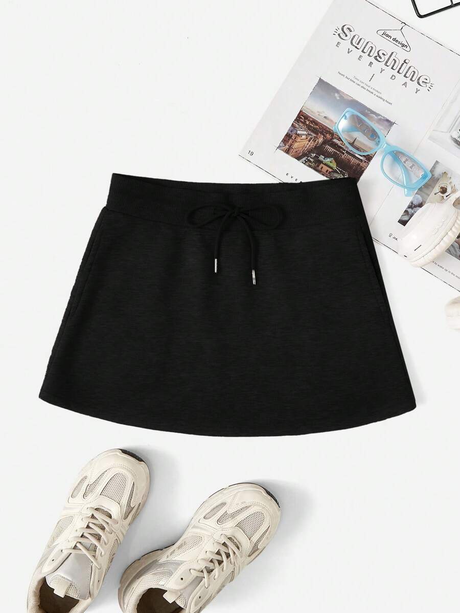 SHEIN EZwear 女士休闲运动针织迷你裙，夏季 - 黑色 - 查看 1