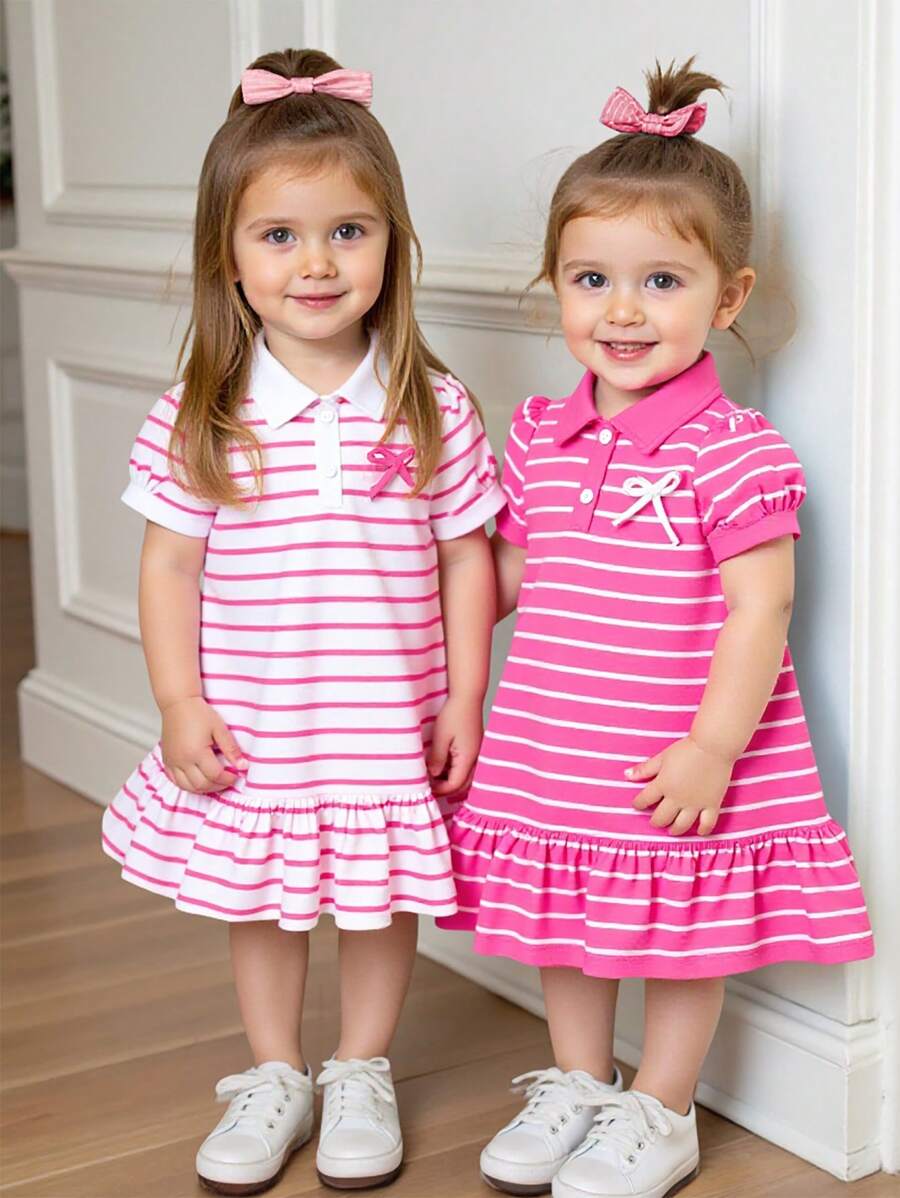 Souflis Souflis 2 Packungen Baby Mädchen, süßes und modisches Polo-Kragen gestreiftes Kleid, geeignet für Sommer, Urlaub und Reisen
