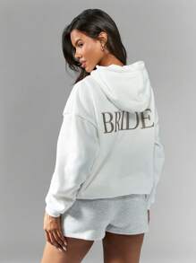 SHEIN Unity Oversized Embroidered Bride Hooded Sweatshirt - White - View 1