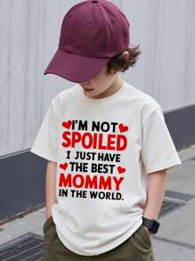 GraphicGems Young Boy "I'M NOT SPOILED I JUST HAVE THE BEST MOMMY IN THE WORLD" Round Neck Short Sleeve T-Shirt, Valentine's Day Tee Summer Holiday