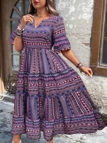 Breezaya Đầm Maxi Tay Ngắn In Hoa Phong Cách Kỳ Nghỉ Hè Cho Nữ Cỡ Lớn - Màu tím  Violet - Xem 3