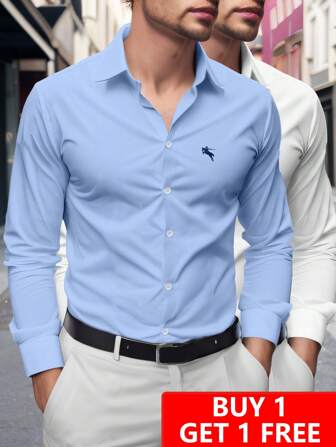 Manfinity Homme Herren Ritter-Muster Langarm Einfach-Revers Lässig Pendler Hemd