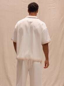 Musero Kemeja Lengan Pendek Kancing Satin dengan Trim Kontras, Hanya untuk Musim Semi/Panas, Gaya Jalanan, Liburan, Pantai - MultiWarna - View 3