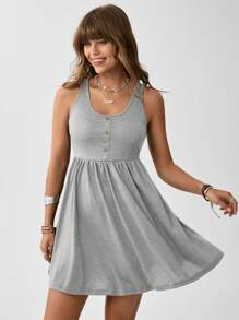 SHEIN LUNE 前紐扣A字連衣裙 - 灰色 - 查看 4