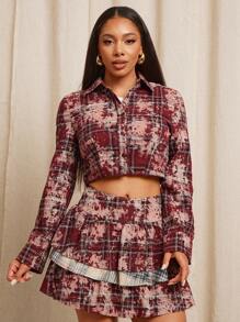 Vixey Camisa de manga larga con botones, estampado de cuadros y lavado ácido, ropa urbana para mujer, atuendos de verano para mujer, atuendos de primavera para mujer