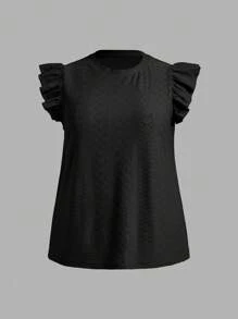 SHEIN LUNE Große Größen Sommer einfarbiges Cut Out besticktes Rüschen Armausschnitt T-Shirt Sommer für Frauen Brunch für Frauen Muttertag Kirche Frauen - Verschiedenfarbig - Übersicht 9