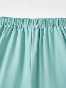 Tween Girl 纯色无袖背心和裤子 2 件套，简约时尚休闲日常穿着 - 薄荷綠 - 查看 5