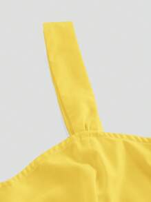 SHEIN MOD Plus Size Mustard Yellow Midi Dress: Sleeveless Woven Casual Dress With Straps And A Flared Hem