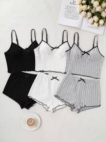 3pcs Solid Color Casual Pajama Set, Fashion For Summer Holiday Season Outfit - Multicolor - View 3