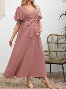 SHEIN Maternity Flared Sleeve Loose Casual Dress, Fashionable For Summer Wear,For Summer - Pink - View 4