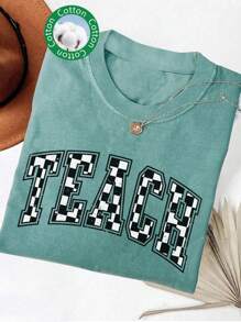 INAWLY Plaid Teacher Shirt, Gift For Teachers, Retro Teaching T-Shirt, Teacher Appreciation, Teacher Graduation, Student Teacher Gift Crew Neck Graphic T-Shirt