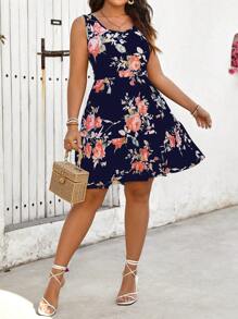 SHEIN LUNE Plus Size Sleeveless Sundress, Fashionable For Summer - Multicolor - View 4