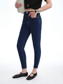 Aalyst 女式弹力竹纤维水洗牛仔裤 - 深色水洗藍 - 查看 5