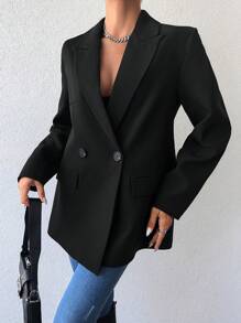 EURMUSE Lapel Neck Double Button Blazer - Black - View 4