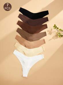 女士纯色无缝丁字裤 7 条装 - 彩色 - 查看 2