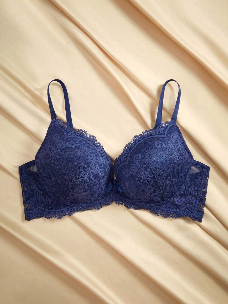 Charlaine ملابس داخلية نسائية من الدانتيل الفرنسي المثيرة، سلاسل مزودة بحافة مقوّية رافعة ومحسّنة للصدر، صدّارة قابلة للتعديل - الأزرق - مشاهدة 1