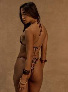 Musera Resort Floral Tie Triangle Bikini Top For Ibiza, Holiday, Spring, Summer, Vacation, Beach, Swimwear Graphic - Multicolor - View 4