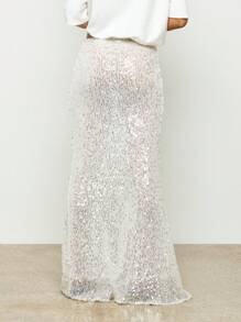 AiiRZ Glamorous Sequin Fishtail Maxi Evening Skirt Party Formal Wedding Reception High Waist Holiday New Years Special Occasion - White - View 2