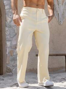 DAZY 春季男士纯卡其色牛仔裤 - 卡其色 - 查看 1