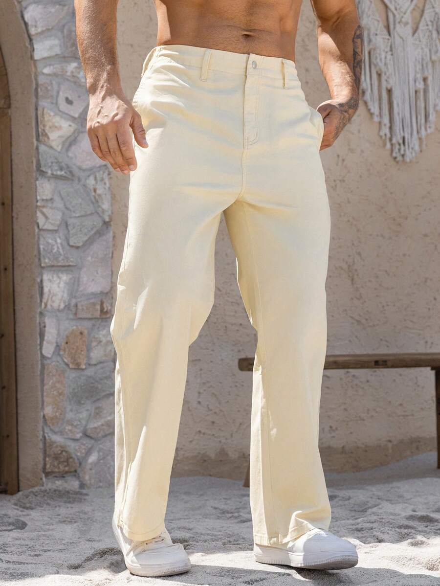 DAZY 春季男士纯卡其色牛仔裤 - 卡其色 - 查看 1