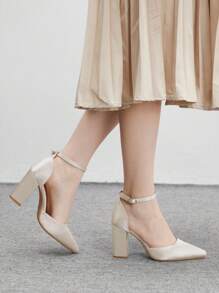 CUCCOO BIZCHIC C Women Champagne Color Block Heel Wedding Pumps For Christmas - Apricot - View 4