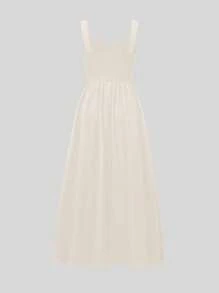 SHEIN Clasi 女士纯色简约日常细肩带秋千连衣裙新年装长款女装 - 杏色 - 查看 2