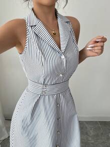Elenzga Vestido casual/de trabajo elegante a rayas para mujer