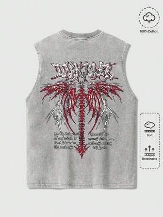 Grunge Punk Men's Fashionable Snowflake Print Sleeveless Shirt, Suitable For Summer