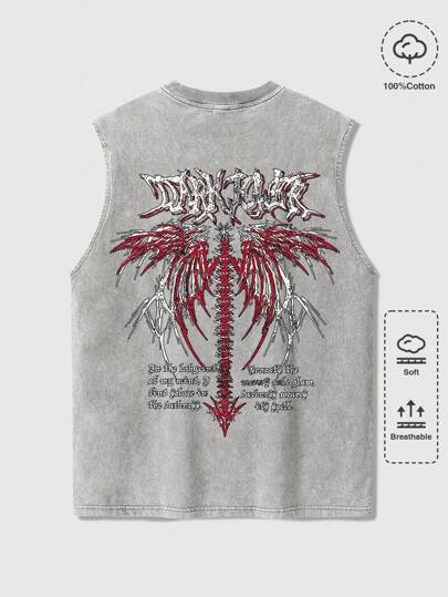 Grunge Punk Chemise sans manches à imprimé flocon de neige pour hommes, convenant pour l'été, style années 2000