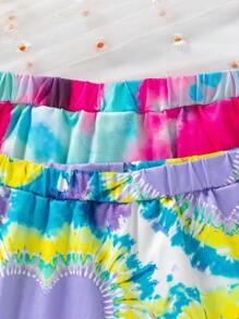 SHEIN 2pcs Girls Fashion Tie Dye Gradient Knit Shorts Set, Suitable For Casual Daily Wear - Multicolor - View 5