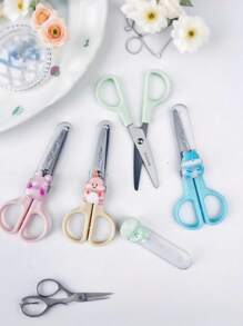 可爱卡通不锈钢工艺剪刀 - 迷你便携式文具剪刀带盖，适用于剪贴簿 DIY 工艺用品、返校用品、学校用品 - 彩色 - 查看 5