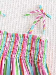 Cozy Pixies Baby Girl Colorful Striped Camisole Waist Dress - Pink - View 8