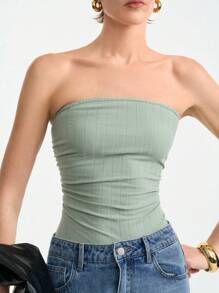 SHEIN Clasi Modischer und eleganter trägerloses Damen Bodysuit mit minimalistischem transparentem Netz-Design, geeignet für Frühling/Sommer - Minzgrün - Übersicht 6