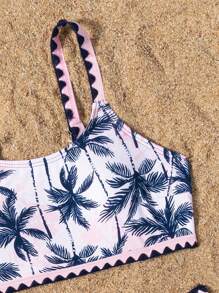 Girls' Ditsy Floral Bikini Set,2 Pieces Pink Tropical Summer Boho Swimsuit,Cute Small Flower Pattern,Fashionable Sweet Style,Holiday,Pool Party - Pink - View 3