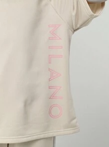 SHEIN Explorewe Tween Girls 2Pcs Set: Letter Print Raglan Sleeve Loose T-Shirt And Pants - Apricot - View 5