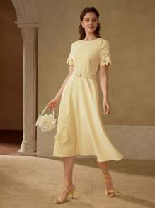 MOTF PREMIUM FLORAL EMBROIDERY FLOWY DRESS