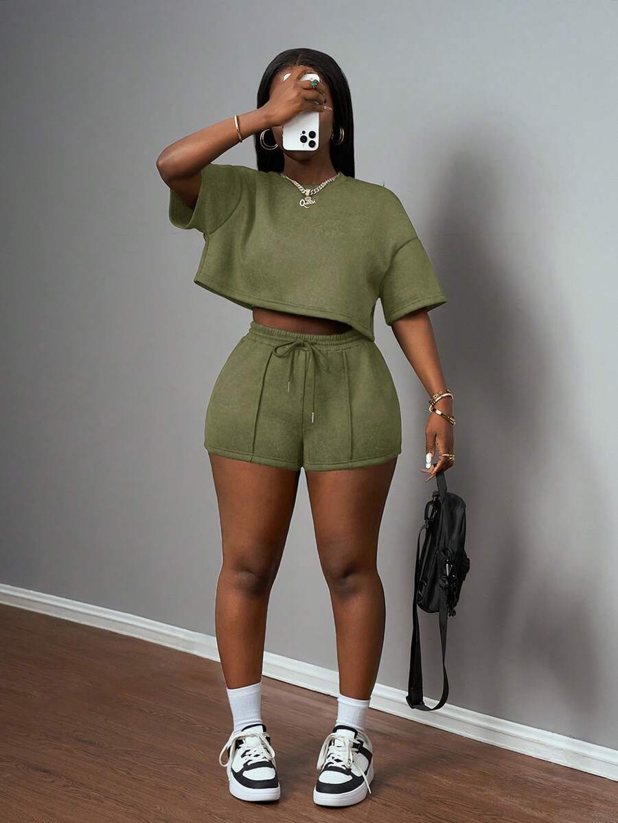 Slaydiva Women Two Pieces Outfits For Daily Wear Green - Army Green - View 1