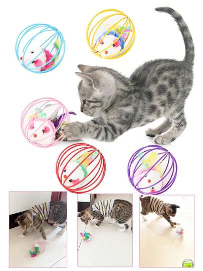 Juego de juguetes coloridos con ratones enjaulados para aliviar el aburrimiento y divertir - Mantén a tu gato entretenido con bolas rodantes interactivas y juguetes con ratones de color aleatorio