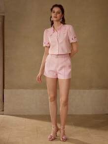 MOTF PREMIUM FLORAL EMBROIDERY BUTTON UP BLOUSE - Pink - View 6