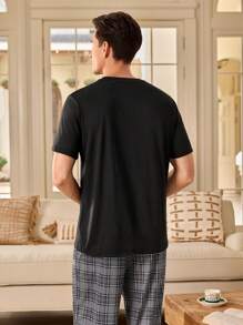 Men's Letter Print Round Neck Short Sleeve Casual Home Top  Pajamas Set For Men  Sleepwear Nightwear