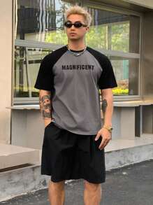 DAZY Summer Letter Print Multi-Color Men's T-Shirt And Pocket Shorts Set - Multicolor - View 3