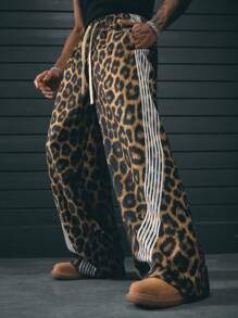 AXEPEAK Leopard Print Loose Fit Straight Leg Men's Pants, School, Streetwear, Fall - Multicolor - View 5