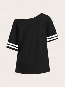 INAWLY Solva American Sports Style Black And White Color Matching Slant Shoulder New York English Plus Numbers Rugby Women's T-Shirt - Multicolor - View 2